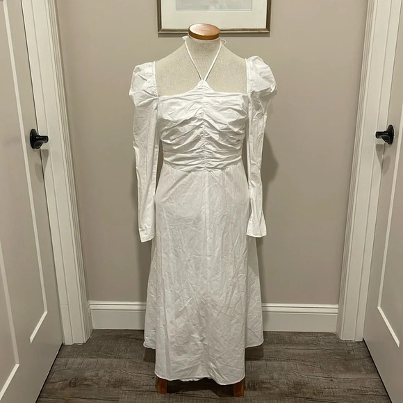 NWT!! ASTR - The Label White Cotton Puff Sleeves Midi Dres - Size Medium - Picture 2 of 10
